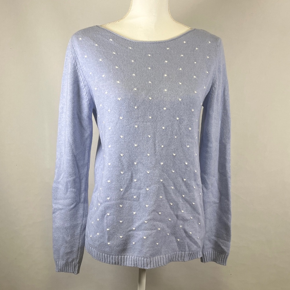 Benedetta B Blue White Polka Dot Cashmere Pullover Sweater M